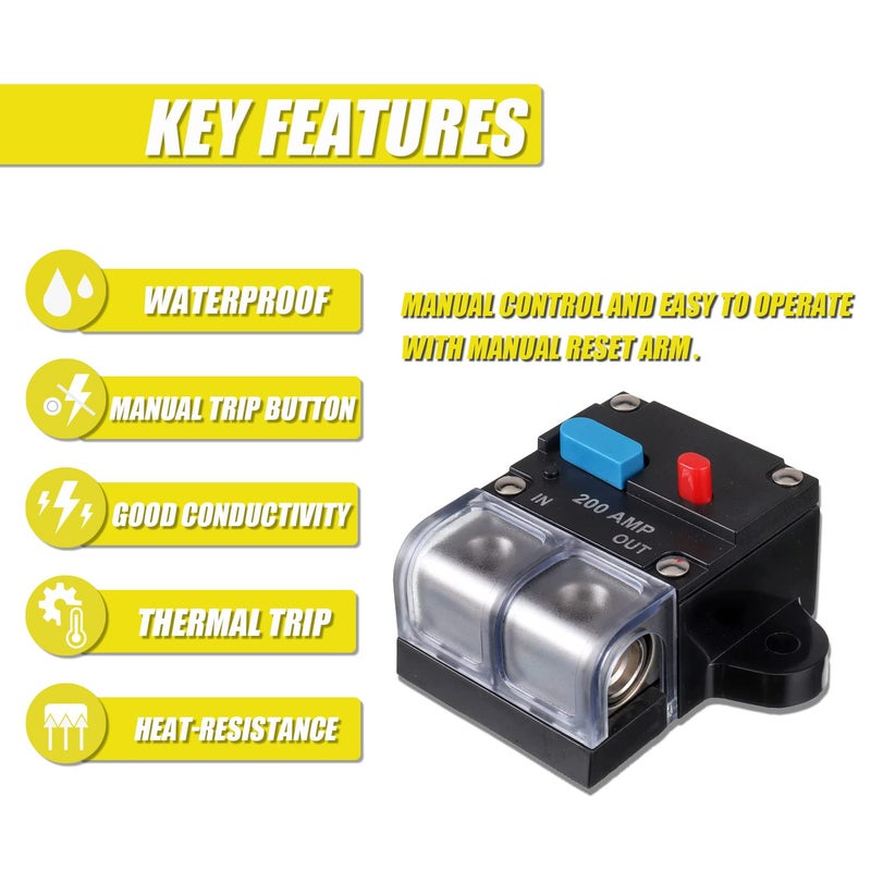 EPLZON 200A Resettable Circuit Breaker - 200 Amp Self Recovery with Manual Reset Button for Car Audio & Amps Protection - Image 4